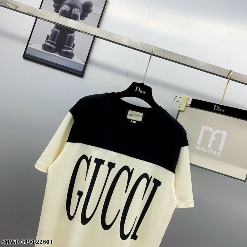 Áo phông nam nữ Premium in chữ GUCCl Cotton pha màu đen sữa dập chữ GUCl trước ngực siêu đẹp trend 2023