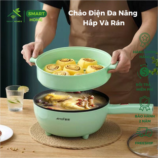 Chảo điện đa năng hấp và rán chống dính tiện lợi, bếp trảo điện đa năng dung tích 4lít có mà hinh lcd