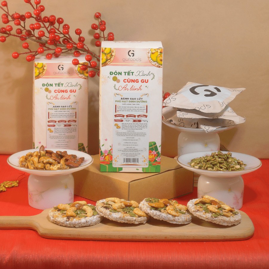 Bánh Gạo Lứt Phủ Granola Siêu Hạt Gufoods Hộp 170g - Thực Phẩm Bổ Sung Dinh Dưỡng Cho Mẹ Bầu, Người Ăn Chay, Healthy