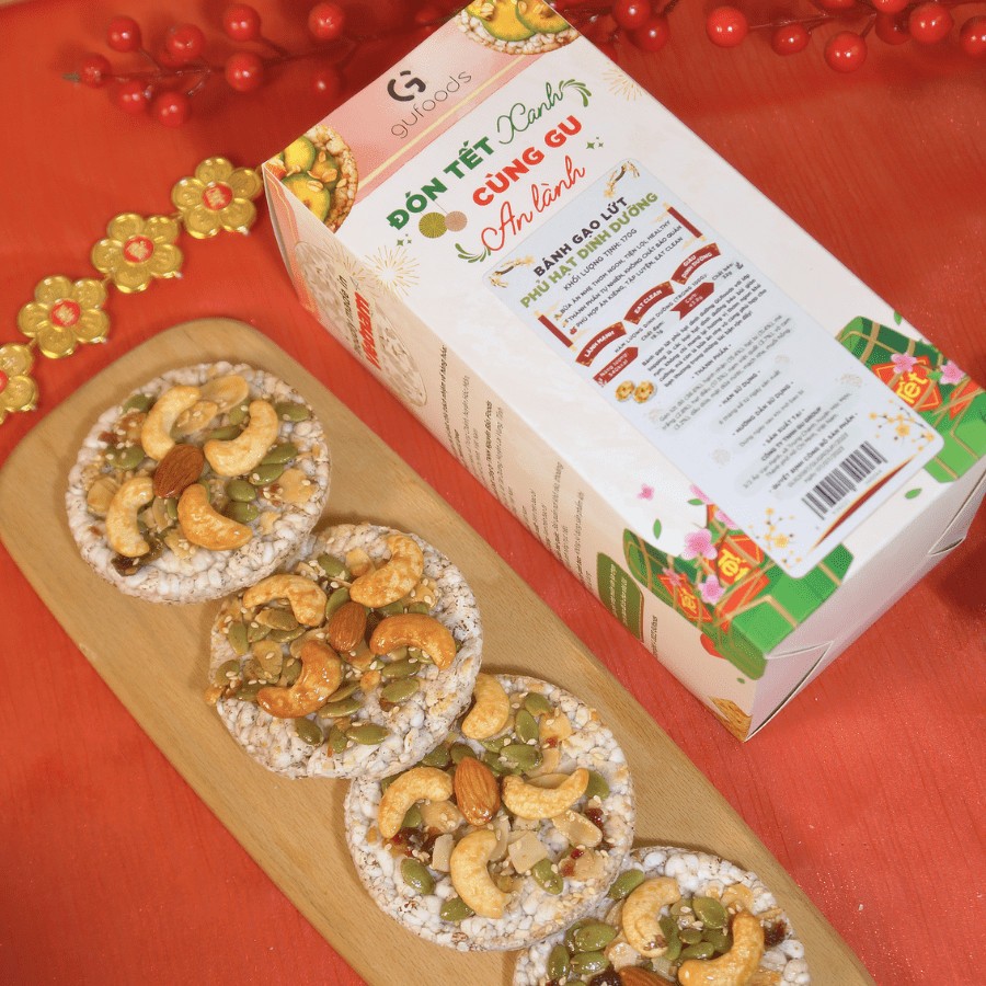 Bánh Gạo Lứt Phủ Granola Siêu Hạt Gufoods Hộp 170g - Thực Phẩm Bổ Sung Dinh Dưỡng Cho Mẹ Bầu, Người Ăn Chay, Healthy