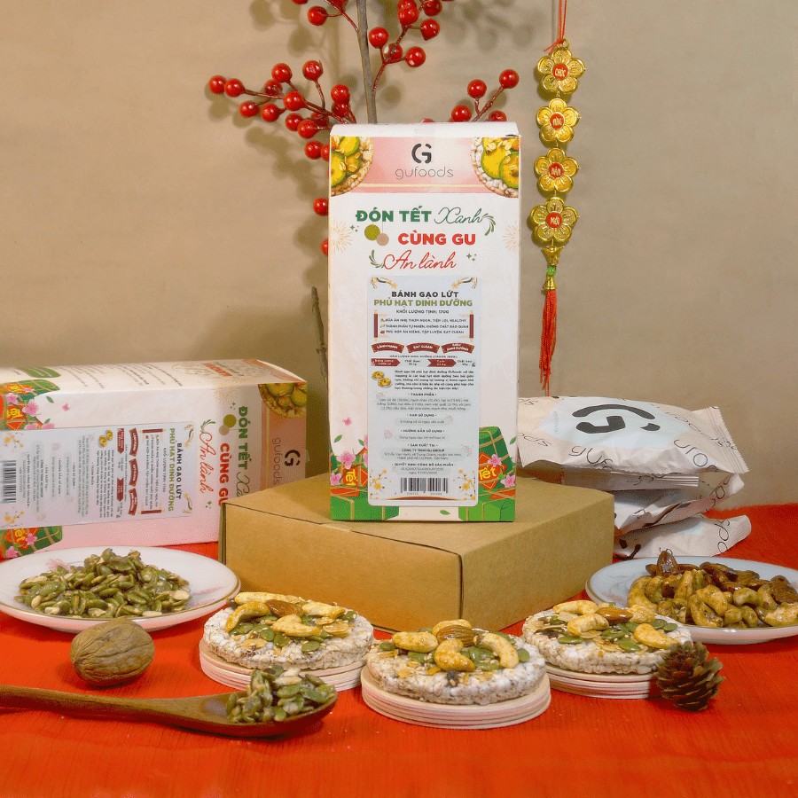 Bánh Gạo Lứt Phủ Granola Siêu Hạt Gufoods Hộp 170g - Thực Phẩm Bổ Sung Dinh Dưỡng Cho Mẹ Bầu, Người Ăn Chay, Healthy