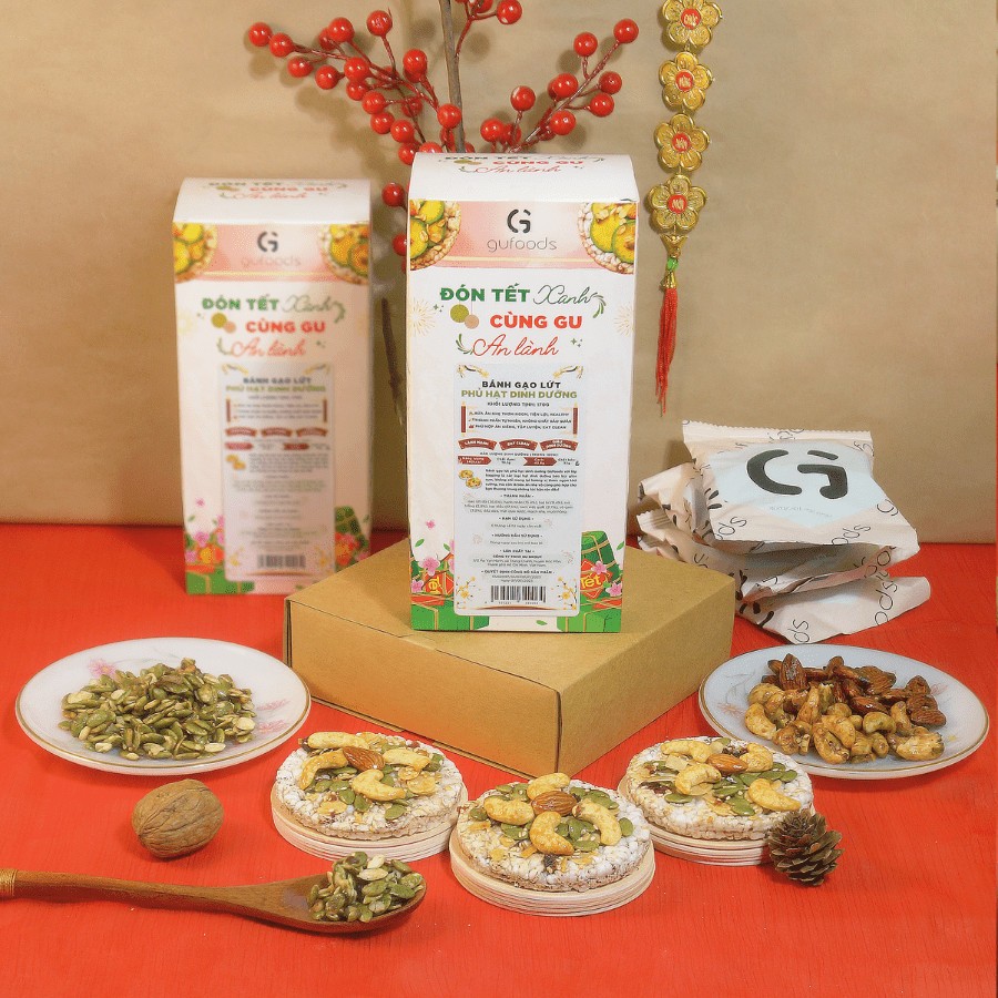 Bánh Gạo Lứt Phủ Granola Siêu Hạt Gufoods Hộp 170g - Thực Phẩm Bổ Sung Dinh Dưỡng Cho Mẹ Bầu, Người Ăn Chay, Healthy