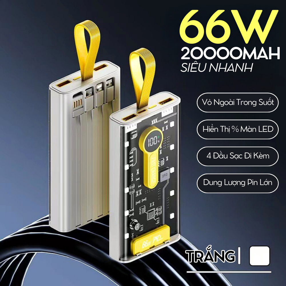 Sạc dự phòng Trong Suốt PD 66w - 20000mAh  với thiết kế hiện đại có thể nhìn được bản mạch bên trong - PICETECHHN