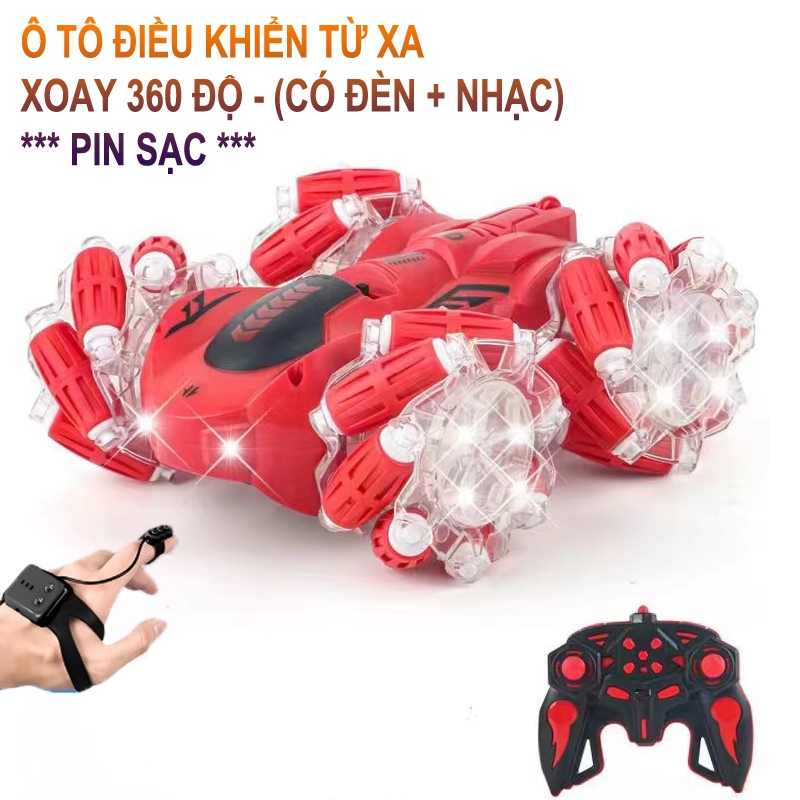 Xe ô tô điều khiển từ xa pin sạc, ô tô điều khiển từ xa xoay 360 di chuyển 6 hướng có đèn led, có nhạc