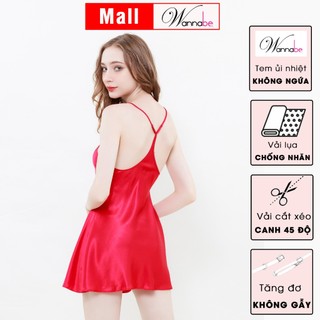 Váy ngủ lụa WANNABE DNS86 2 dây kiểu dáng đơn giản nữ tính lưng ba lỗ sâu năng động