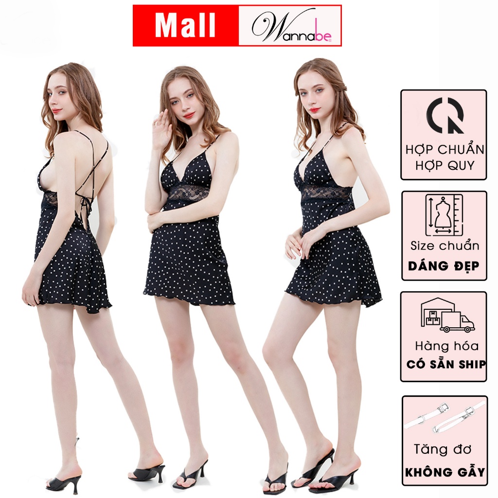 Đầm ngủ lụa latin cao cấp WANNABE DNS90 váy ngủ cut-out chữ V thắt nơ lưng điệu đà, khoe lưng ong quyến rũ ánh nhìn