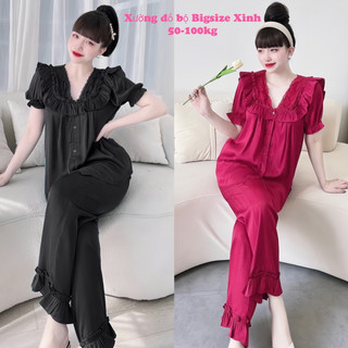 Đồ bộ bigsize lụa 50-100kg đồ ngủ nữ bigsize mặc nhà sang bigsize Xinh