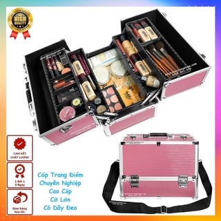 Cốp Trang Điểm Chuyên Nghiệp Khung Nhôm Cứng Chắc Cỡ Lớn Có Dây Đeo - Màu Hồng - Cốp Đựng Mỹ Phẩm, Nail, Phun Xăm -1718