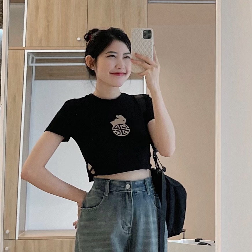 Áo croptop kiểu tay ngắn nữ chất vải cotton thô SHIE 10516 - Jemcloset