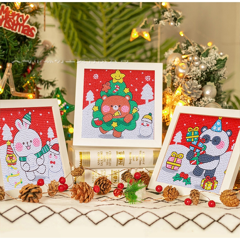 Bộ Tranh Đính Đá Giáng Sinh Handmade Tặng Kèm Khung Tranh 20*20 Cm - Tranh Đính Đá Trang Trí Giáng Sinh