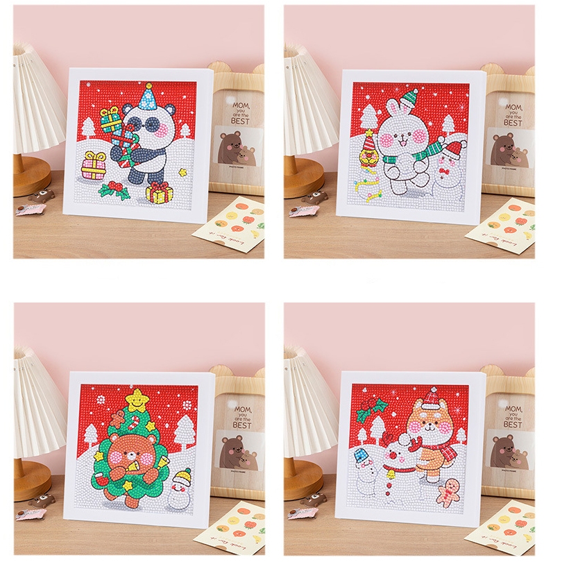 Bộ Tranh Đính Đá Giáng Sinh Handmade Tặng Kèm Khung Tranh 20*20 Cm - Tranh Đính Đá Trang Trí Giáng Sinh