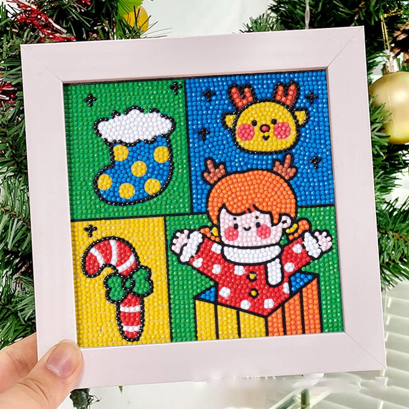 Bộ Tranh Đính Đá Giáng Sinh Handmade Tặng Kèm Khung Tranh 20*20 Cm - Tranh Đính Đá Trang Trí Giáng Sinh