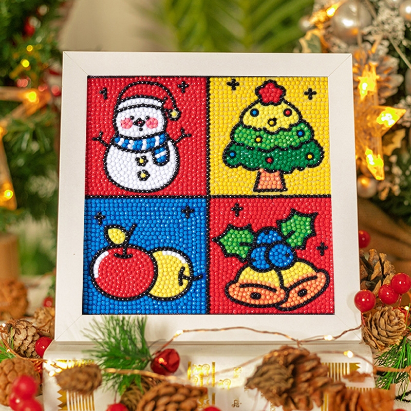 Bộ Tranh Đính Đá Giáng Sinh Handmade Tặng Kèm Khung Tranh 20*20 Cm - Tranh Đính Đá Trang Trí Giáng Sinh