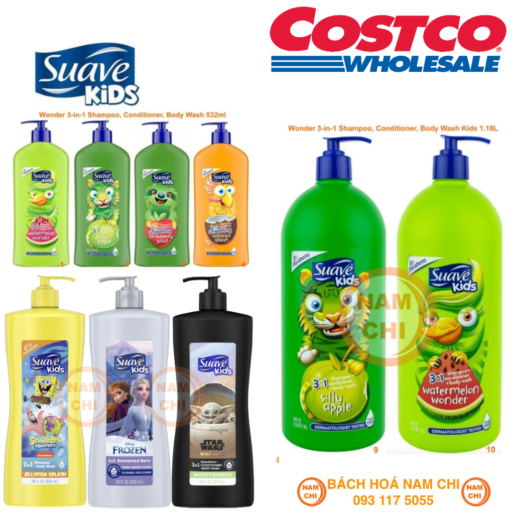 Sữa Tắm Gội Xả Suave Kids 3in1 2in1 Tổng Hợp Các Size (Hàng Chuẩn Mỹ)