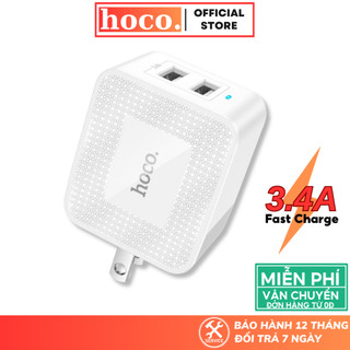 Củ sạc nhanh Hoco 2 cổng USB 3.4A chân cắm gập US đèn Led chống quá tải nhiệt cho samsung xiaomi oppo
