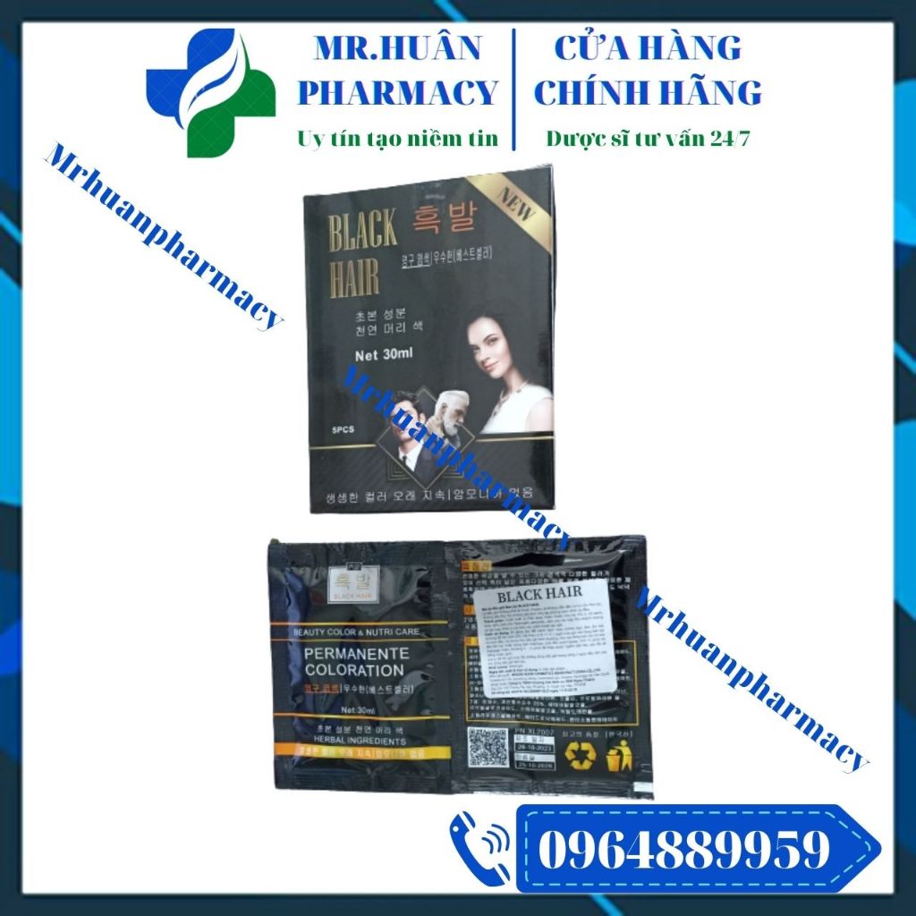 Dầu gội đen tóc thảo dược Black Hair (Hộp 5 gói x 30ml) của Hàn - Không gây hư tổn cho tóc, không gây độc hại