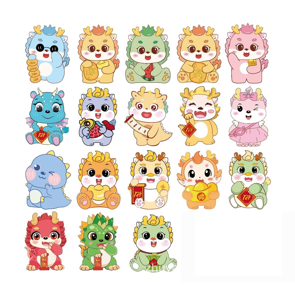 Set 10 Lì Xì 2024 Giáp Thìn Mix Nhân Vật Hoạt Hình Siêu Cute