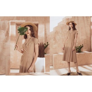 Đầm cổ vest tà dập ly dáng công sở