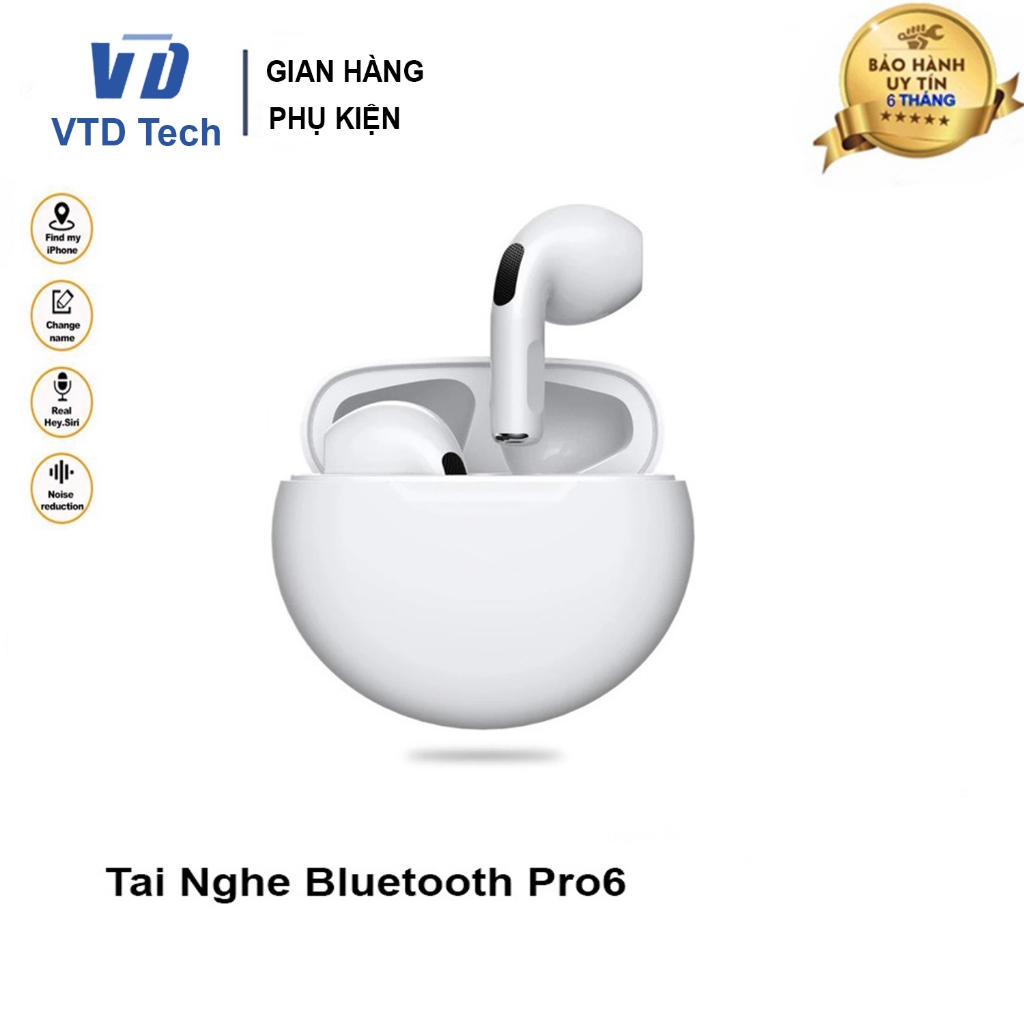 Tai Nghe Bluetooth Pro 6 , Headphone Không Dây, Đổi Tên, Cảm Biến, Định Vị - VTD Tech