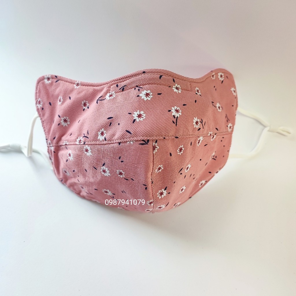 Khẩu trang vải chống nắng tai mèo mũi kẽm dây rút nhiều màu họa tiết hoa nhí, Khẩu trang chống nắng tái sử dụng
