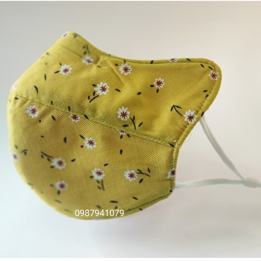 Khẩu trang vải chống nắng tai mèo mũi kẽm dây rút nhiều màu họa tiết hoa nhí, Khẩu trang chống nắng tái sử dụng