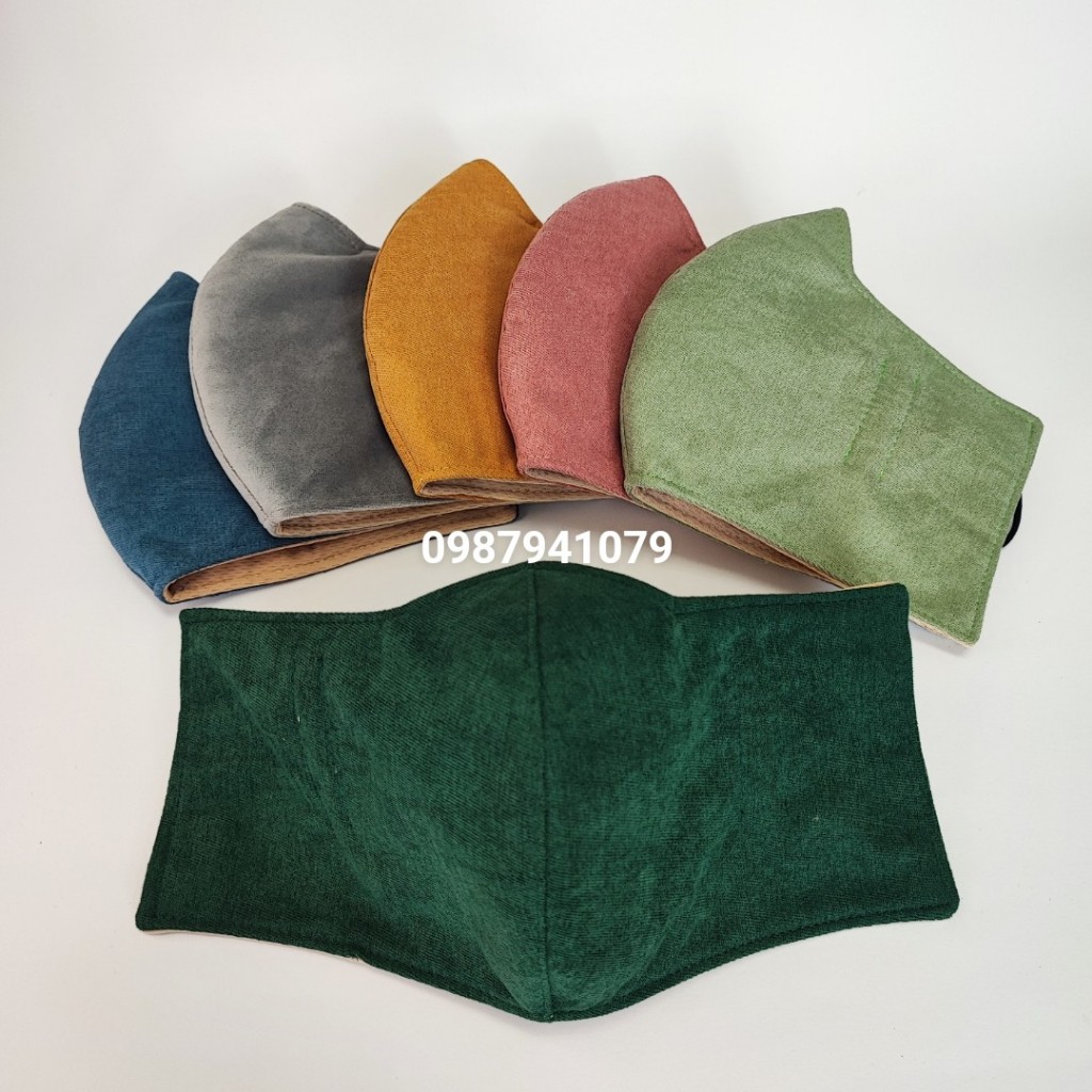 Khẩu trang vải nhung che tai màu trơn 3 lớp, Khẩu trang che tai chống nắng hiệu quả