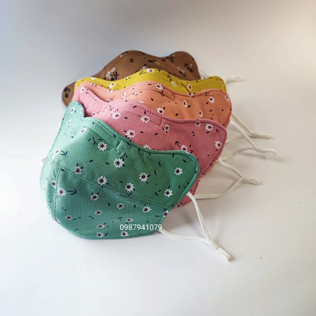 Khẩu trang vải chống nắng tai mèo mũi kẽm dây rút nhiều màu họa tiết hoa nhí, Khẩu trang chống nắng tái sử dụng