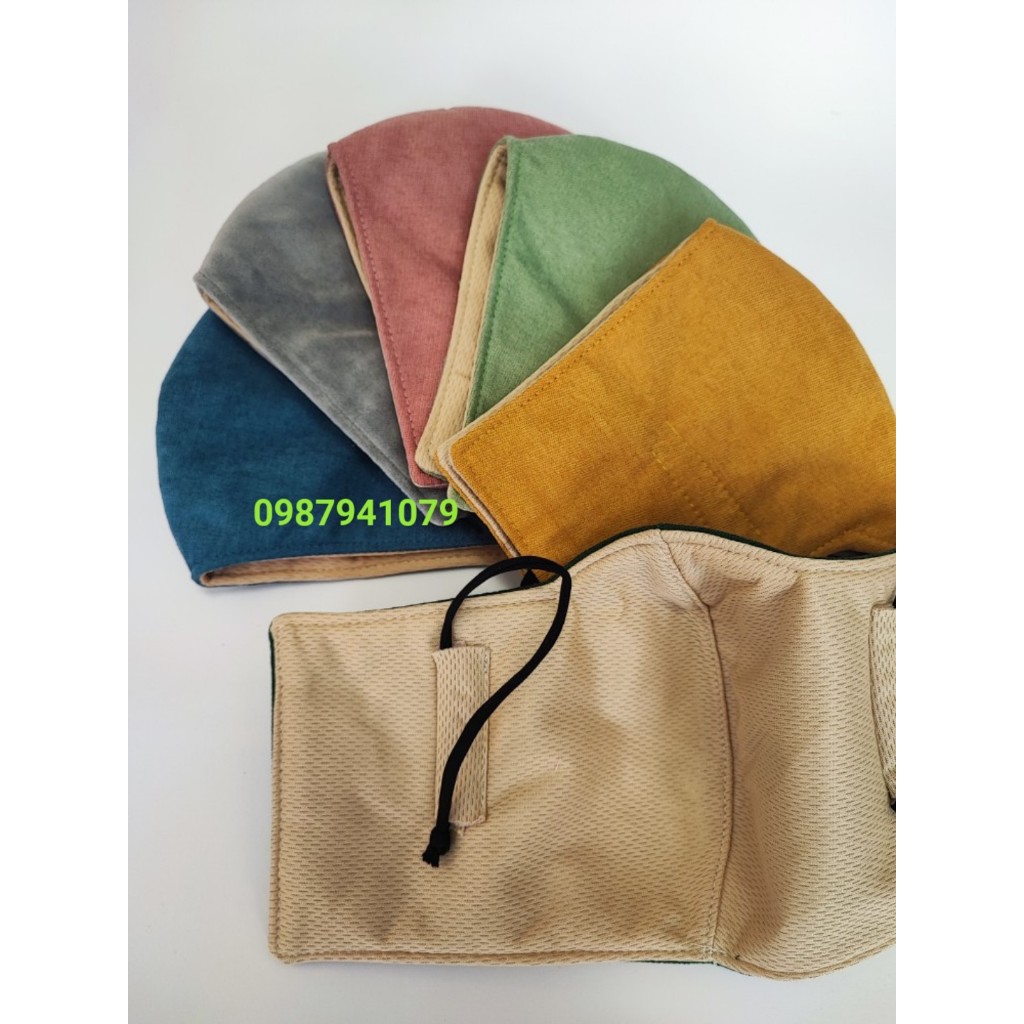 Khẩu trang vải nhung che tai màu trơn 3 lớp, Khẩu trang che tai chống nắng hiệu quả