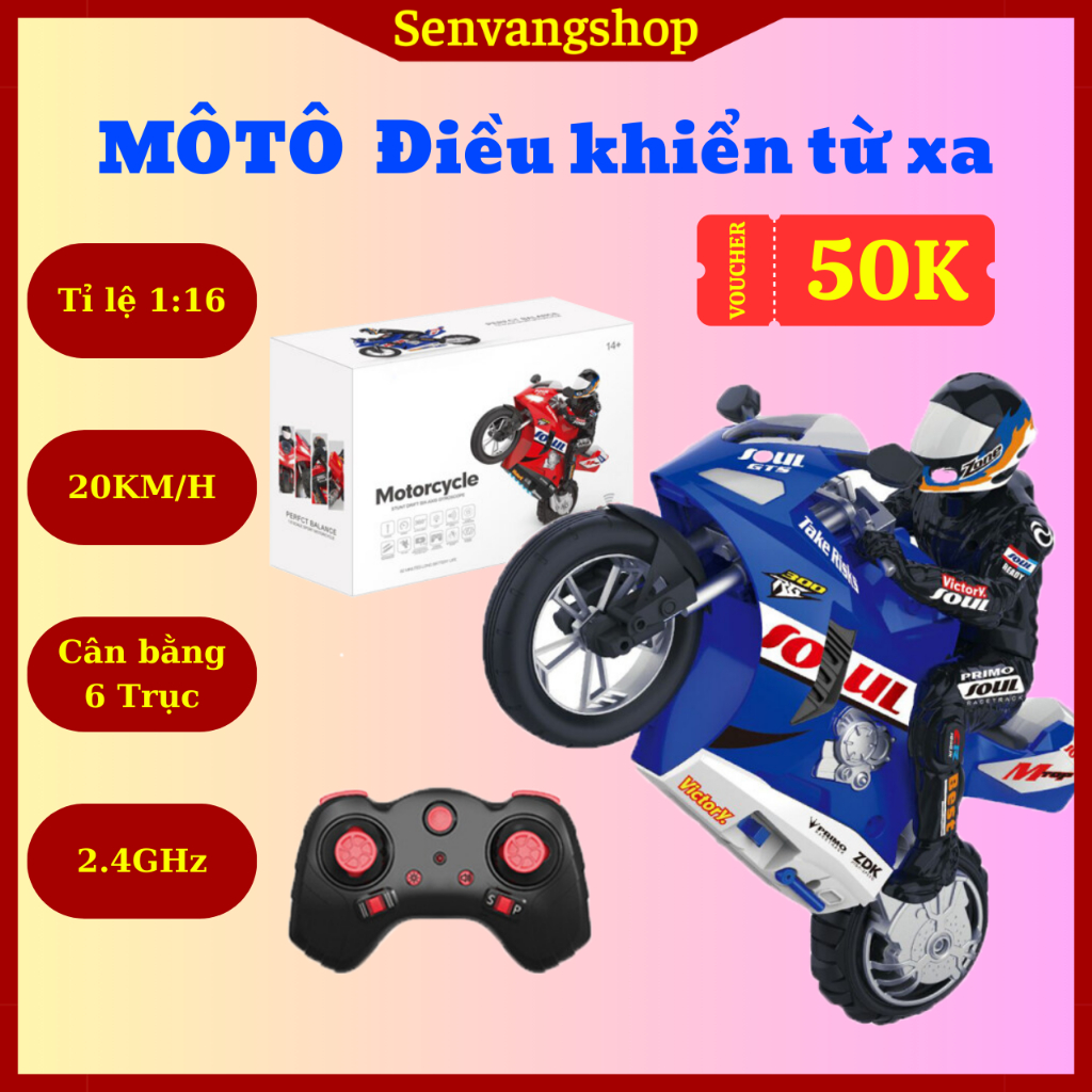 XE MÔ TÔ ĐUA ĐIỀU KHIỂN TỪ XA STUNT MOTORCYCLE, TỈ LỆ 1/16, SÓNG 2.4GHZ, TRANG BỊ CẢM BIẾN CÂN BẰNG 6 TRỤC, XE MÁY MOTOR