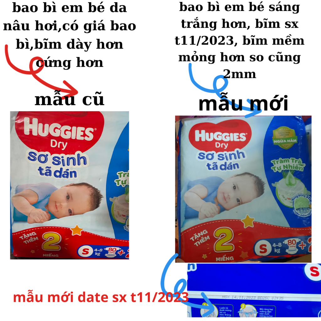 Tã dán Huggies Tràm Trà Tự Nhiên Dry S80+ Tặng 2 miếng cho bé 4-8kg