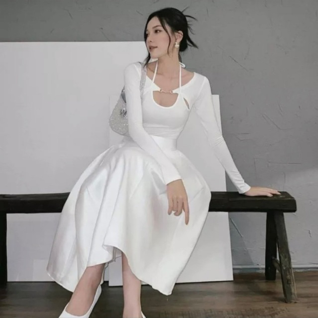 Áo kiểu body yếm ngực cài sexxy, Áo thun dáng ôm dài tay AT7468 - NhiNhi Shop