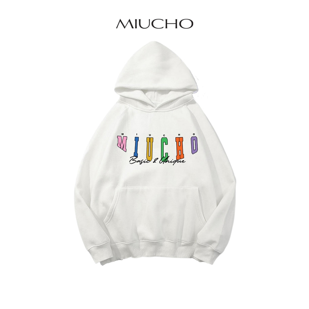 Áo hoodie nữ unisex form rộng HDD007 Miucho chân cua dày dặn in basic