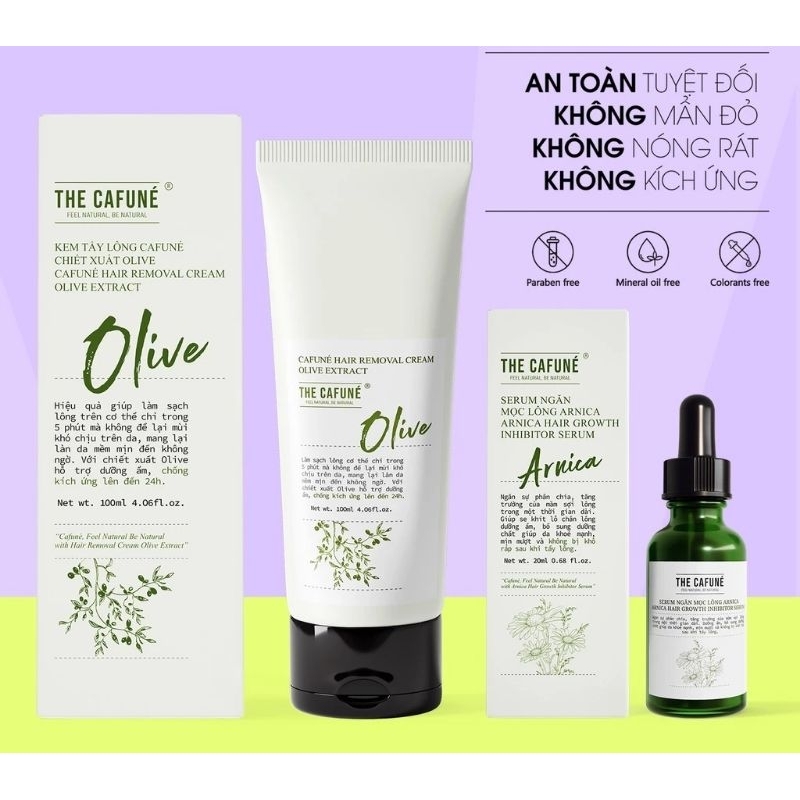 Combo kem tẩy lông Olive và serum ức chế mọc lông The Cafuné