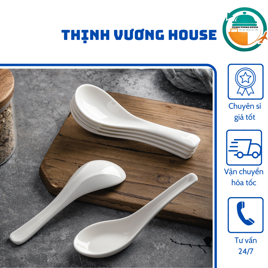Thìa Ăn Cơm, Soup, Muỗng Canh Trắng Sứ Chất Liệu Nhựa Melamine Cao Cấp Siêu Bền