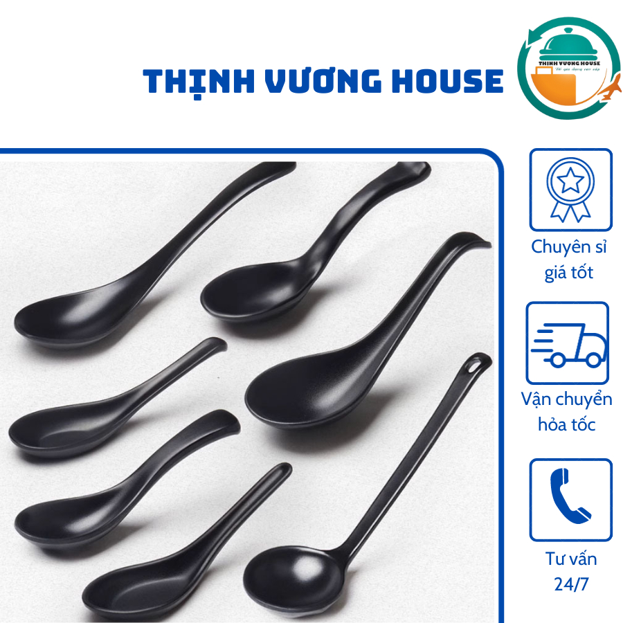 Combo Thìa Nhựa Melamine Cao Cấp Màu Đen, Trắng, Cẩm Thạch-Giá rẻ