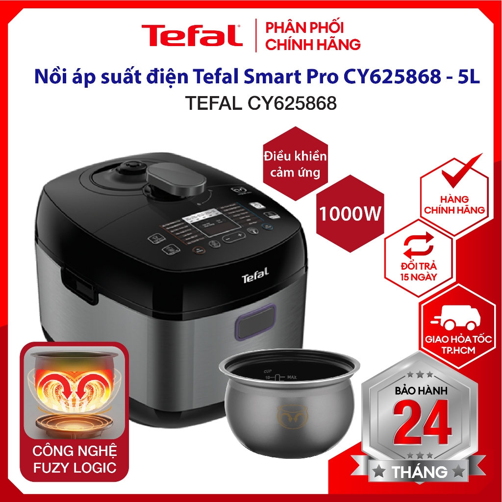 Nồi áp suất điện Tefal Smart Pro CY625868 5 lít - Hàng chính hãng, bảo hành 24 tháng
