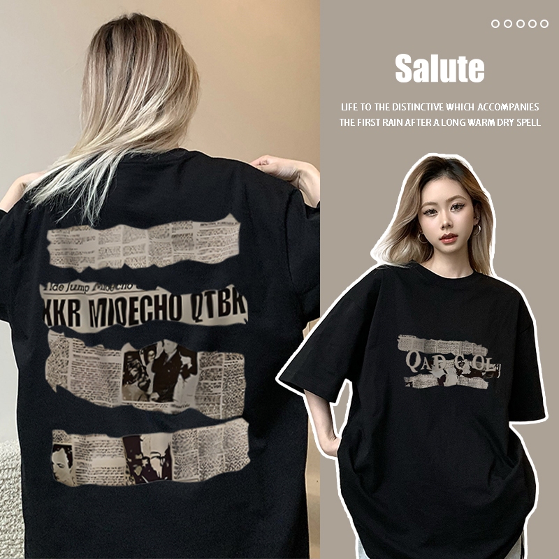 Áo thun Đen mùa hè Salute unisex bigsize local brand áo phông fashion vintage versatile Y0515
