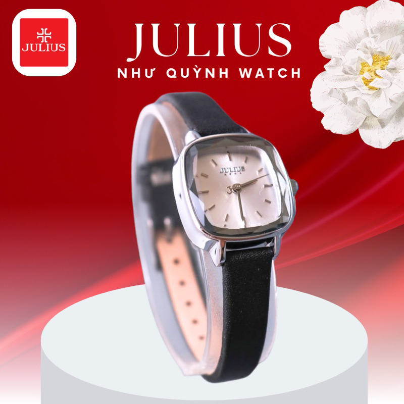 Đồng Hồ Nữ JA-1148F Julius Hàn Quốc Mặt Vuông dây da (Đen)