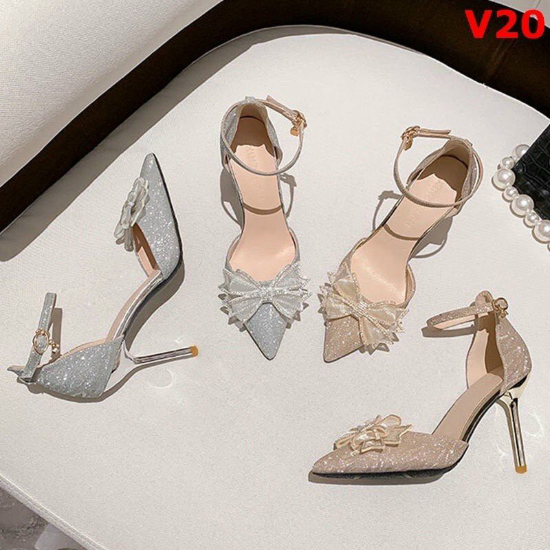 Giày sục cao gót bít mũi nơ xinh gót cao 9cm (ảnh thật)