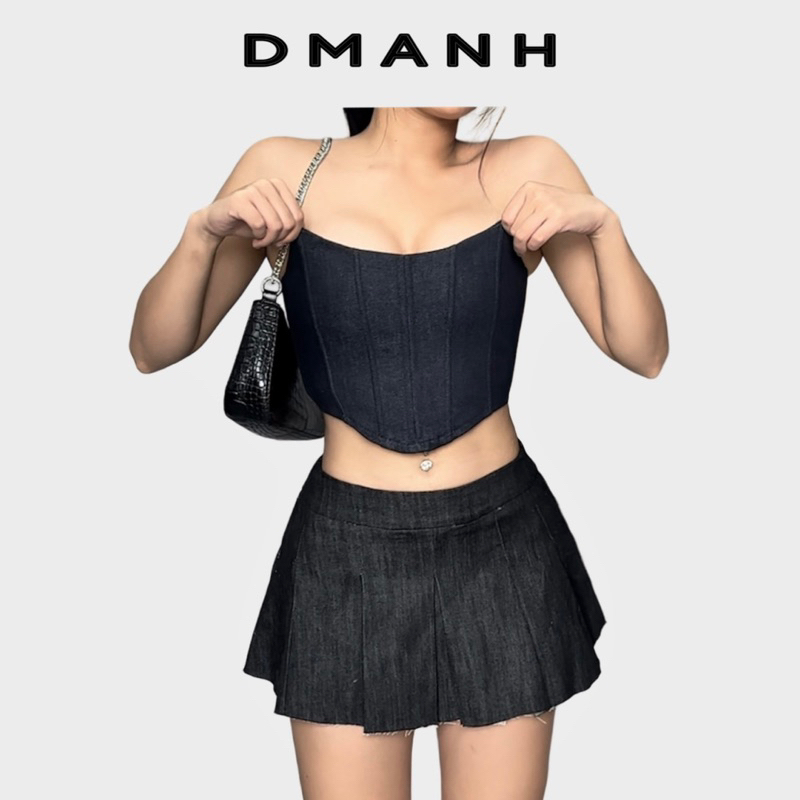 𝐃𝐦𝐚𝐧𝐡 - Chân váy bò jeans xếp ly ngắn y2k cạp trễ jean