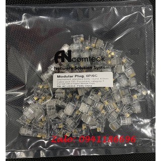 Hạt đầu bấm thoại RJ12 Cat3 Ancomteck loại 6p6c-Hạt điện thoại 6 chân đồng