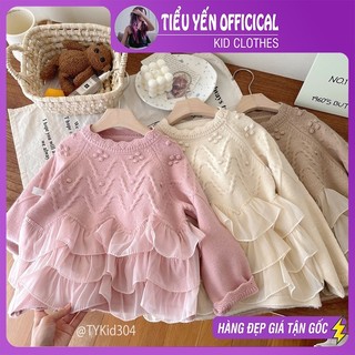 Quần áo trẻ em, Áo len bé gái phối bèo mix đồ phong cách Hàn, len mềm 3 màu cho bé 10-25kg A304 | Tiểu Yến KID