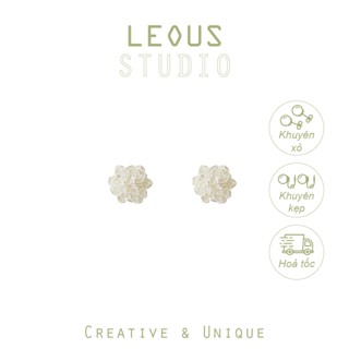 Khuyên tai kẹp không bấm lỗ chốt xoắn K482 bằng hợp kim mạ vàng hinh bông hoa trắng dáng ngắn Leous