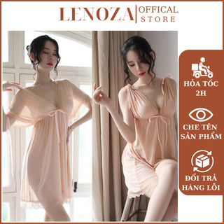 Váy ngủ lụa nữ xuyên thấu lenoza cổ chữ v thắt nơ cao cấp gợi cảm - đầm ngủ nữ thiết kế tinh tế nhiều màu dễ thương vn11