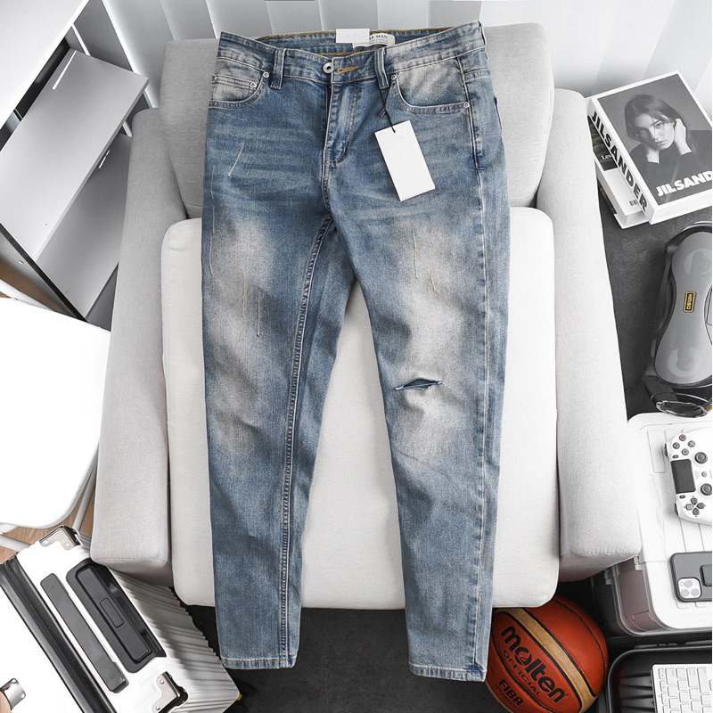 Quần jeans nam xanh xám chất jean đẹp co giãn màu bụi hàng xuất dư