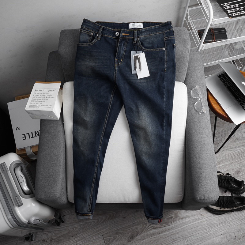 Quần jeans nam xanh xám chất jean đẹp co giãn màu bụi hàng xuất dư