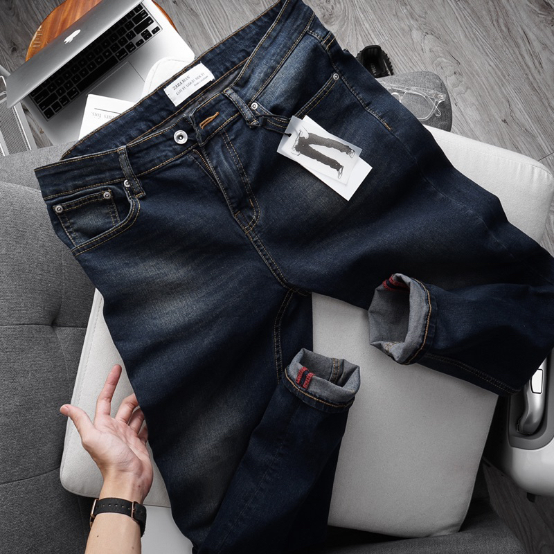 Quần jeans nam xanh xám chất jean đẹp co giãn màu bụi hàng xuất dư