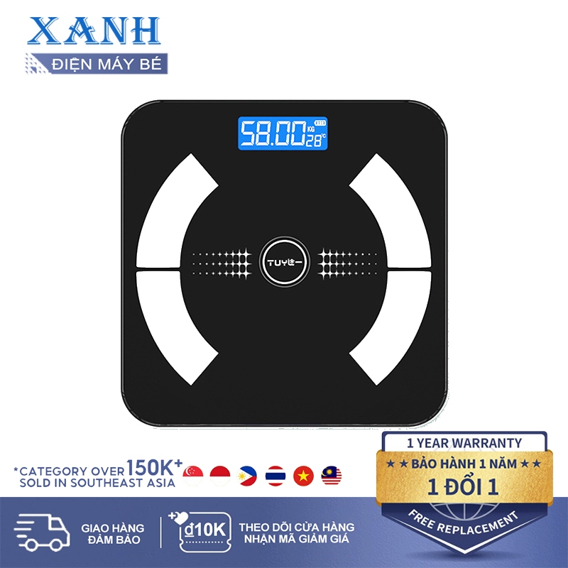 Cân Điện Tử Sạc USB Kết Nối Bluetooth Phân Tích Chỉ Số Cơ Thể Hiển Thị Nhiệt Đọ Phòng Cân Sức Khoẻ Gia Đình