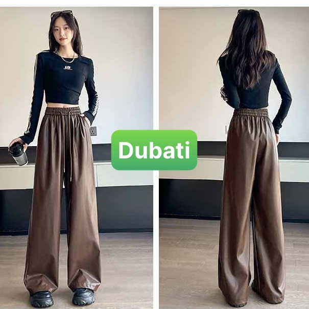 QUẦN DA BÓNG UNISEX NAM NỮ ỐNG RỘNG CAO CẤP LƯNG CAO HOT TREND 2024 -DUBATI FASHION