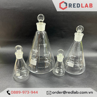 Bình tam giác có nút 50ml 100ml ONELAB erlen, bình nón cổ nhám nắp mài thuỷ tinh, có VAT